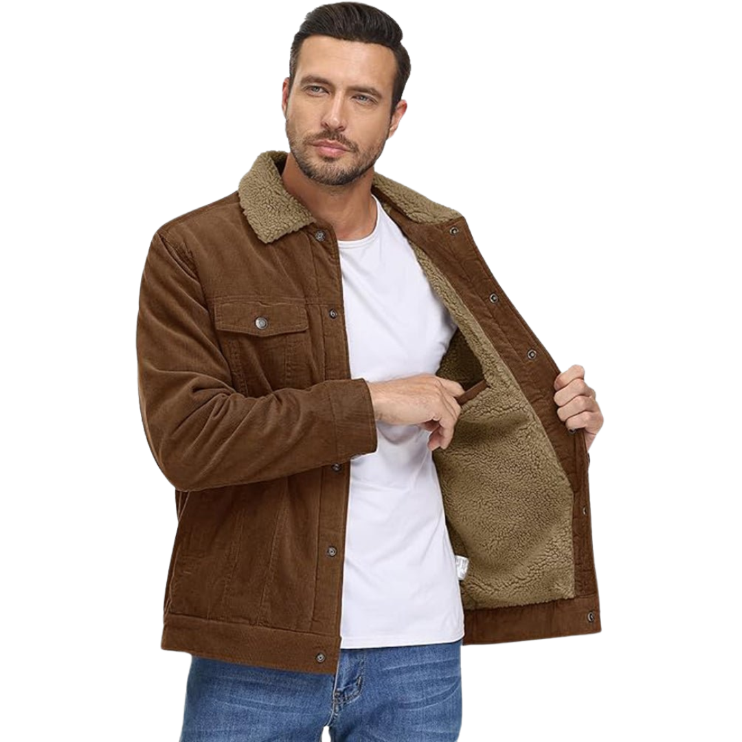 Warme Cordjacke - Sherpa-Futter & 5 Taschen