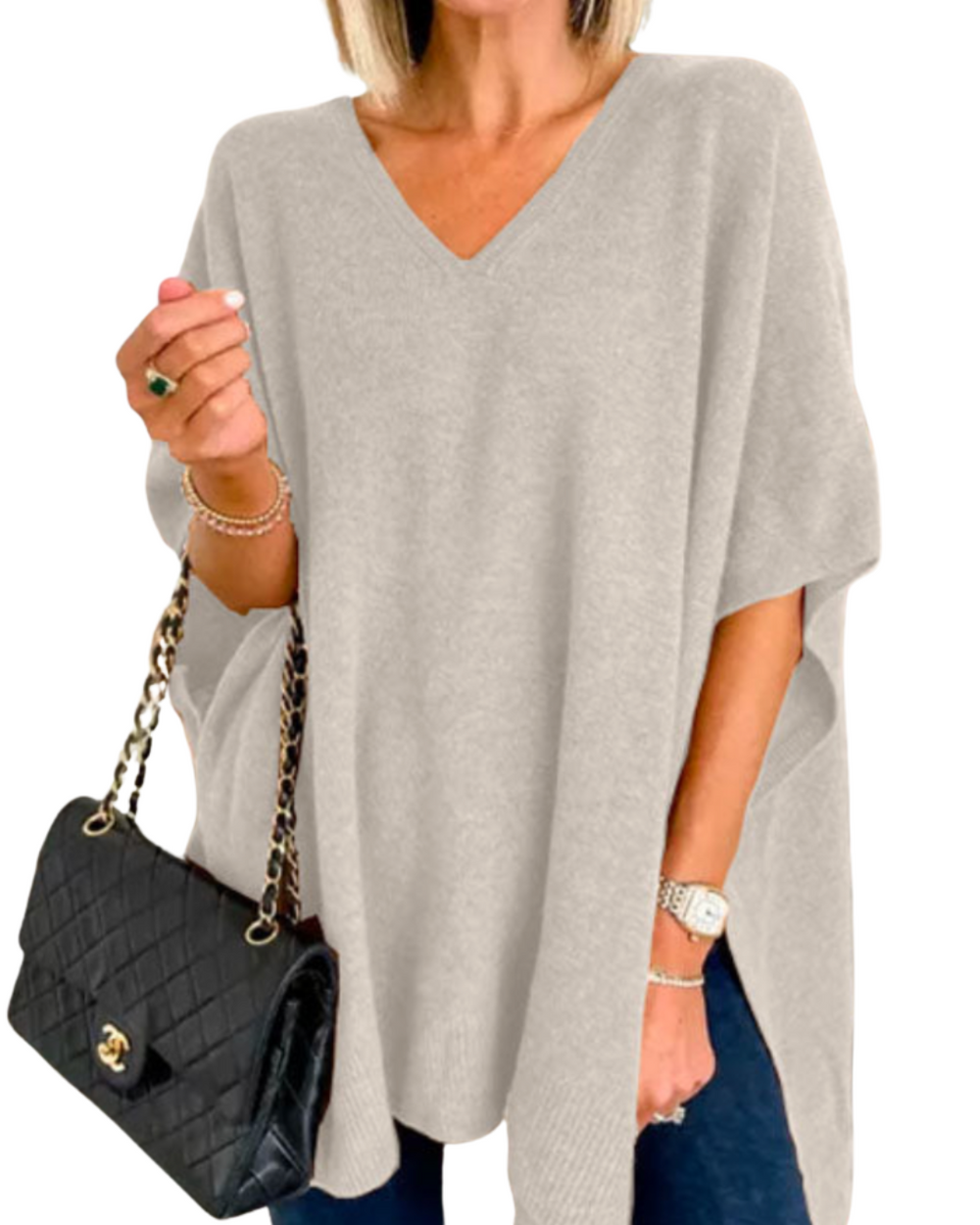 KATHE - V-Ausschnitt Lockeres Poncho-Shirt